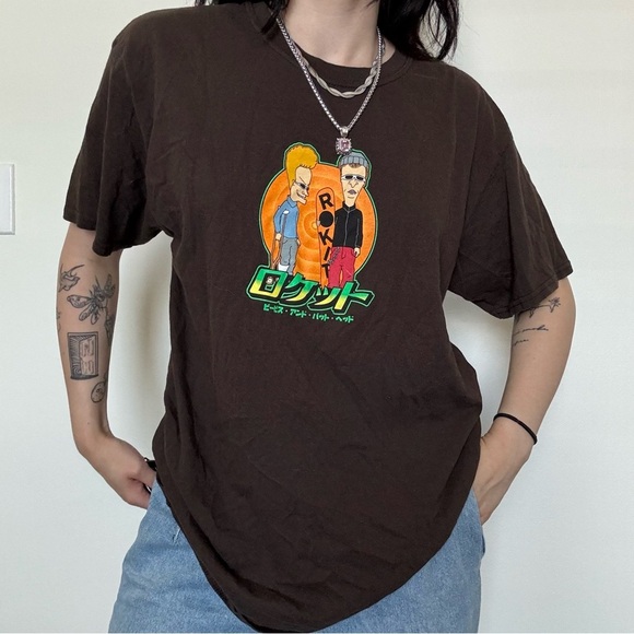 rokit x beavis and butthead brown tee large - Picture 1 of 3